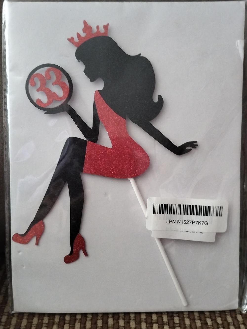 Black and Red Glitter Princess Silhouette Cake Topper with '33' Birthday
